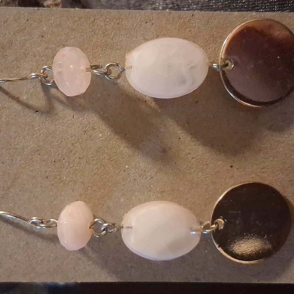 Pink Rose Quartz and Gold Dangle Earrings